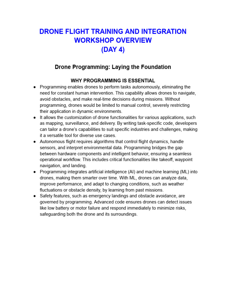Drone Flight Training and Integration Workshop Overview (Day 4) | PDF ...