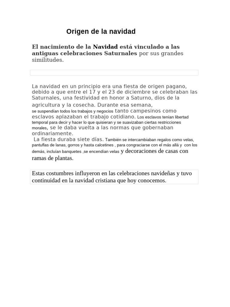 Orígenes de la Navidad y su evolución | PDF