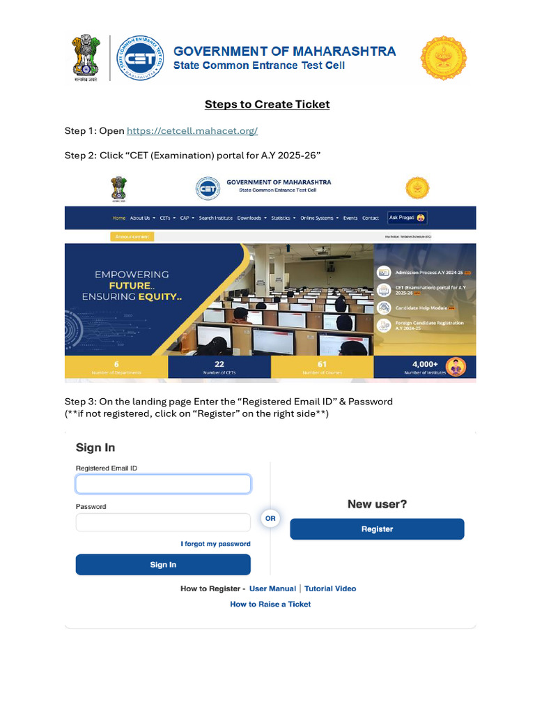 How+to+Create+&+Track+a+Ticket+ +MH+CET+2025 | PDF