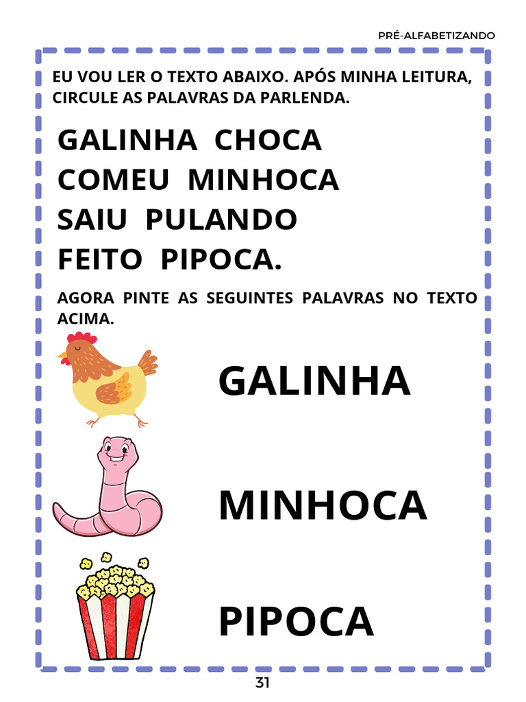 Atividades com a Parlenda Galinha Choca | PDF