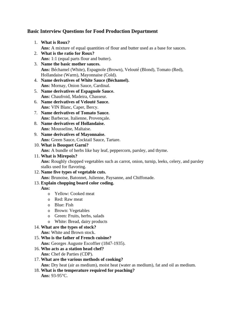 Food Production Interview Questions Guide | PDF | Sauce | Soup