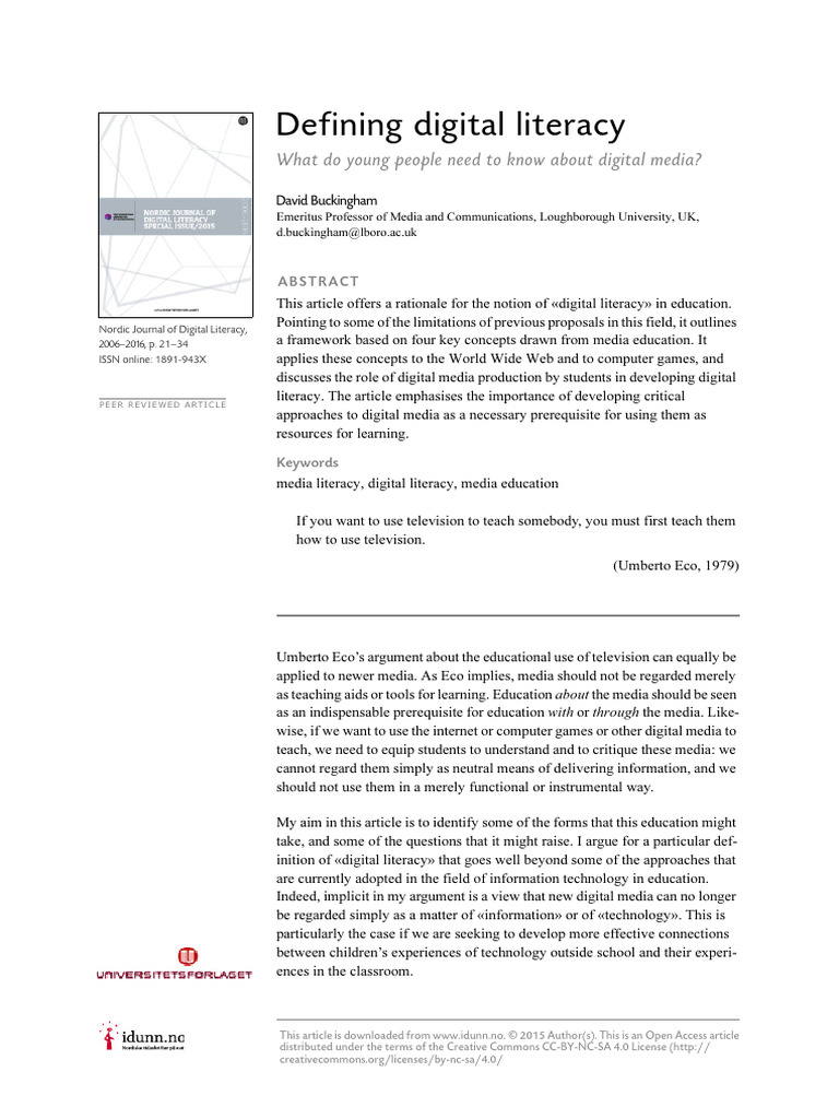 Understanding Digital Literacy in Education | PDF | Literacy | Multimedia