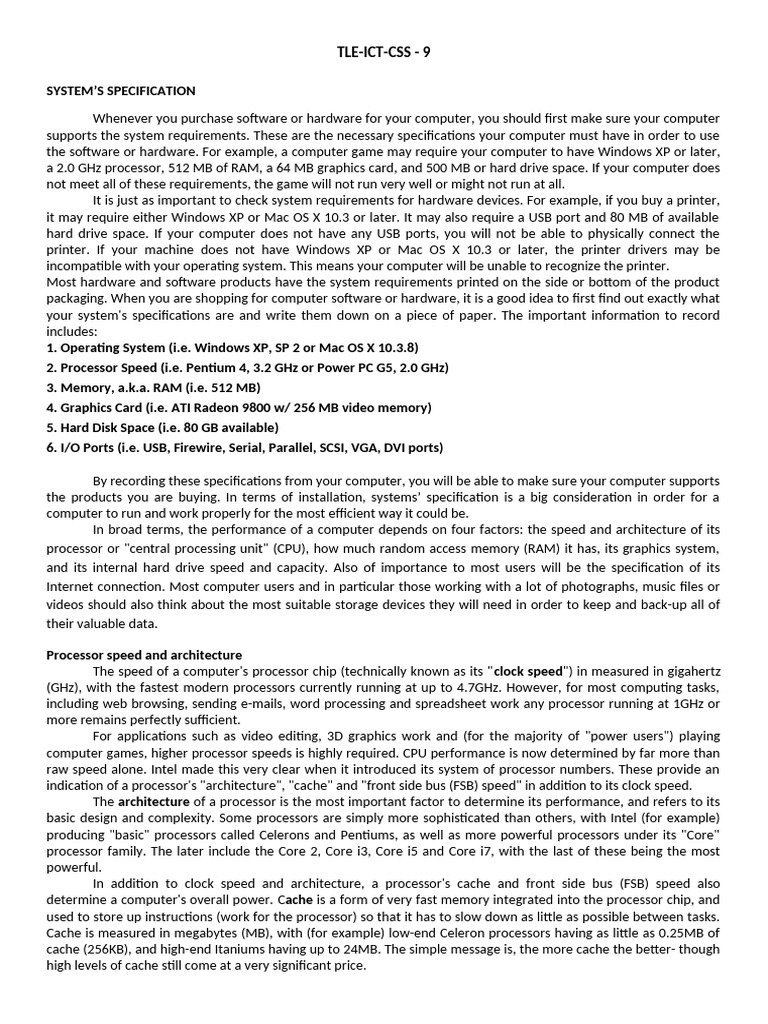 Computer System Requirements Guide | PDF | Central Processing Unit ...
