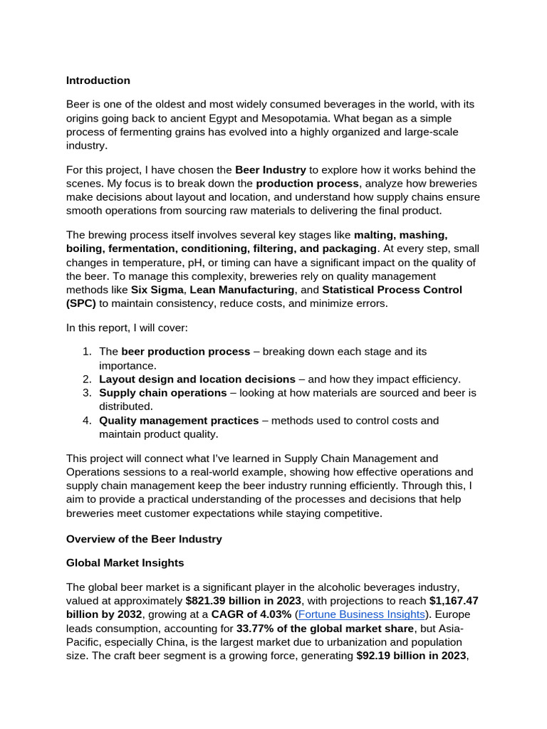 SCMO Assignment - Beer Industry | PDF | Brewing | Beer