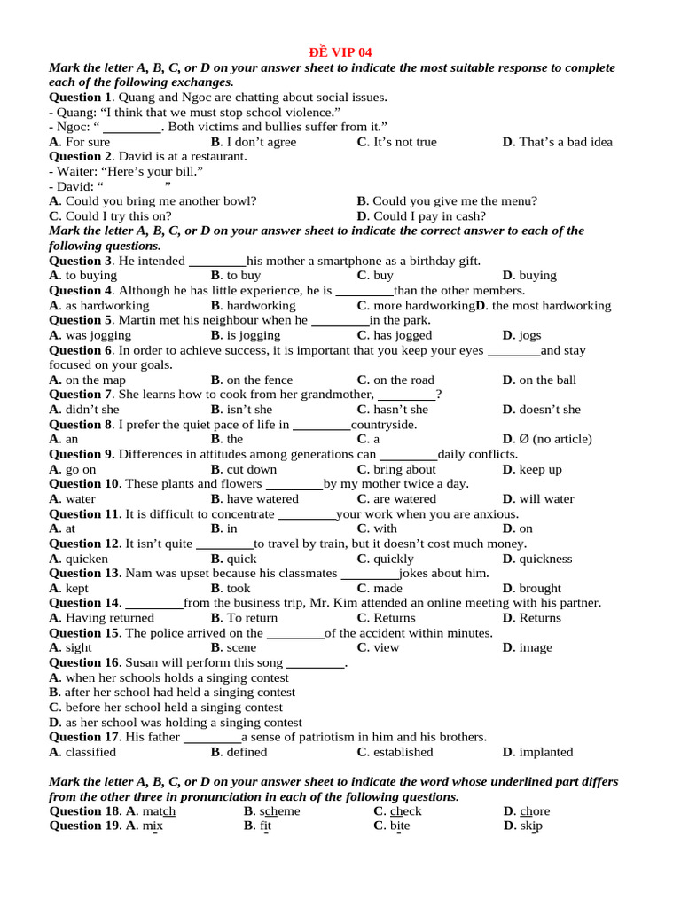 ĐỀ VIP 04 - 2024 | PDF