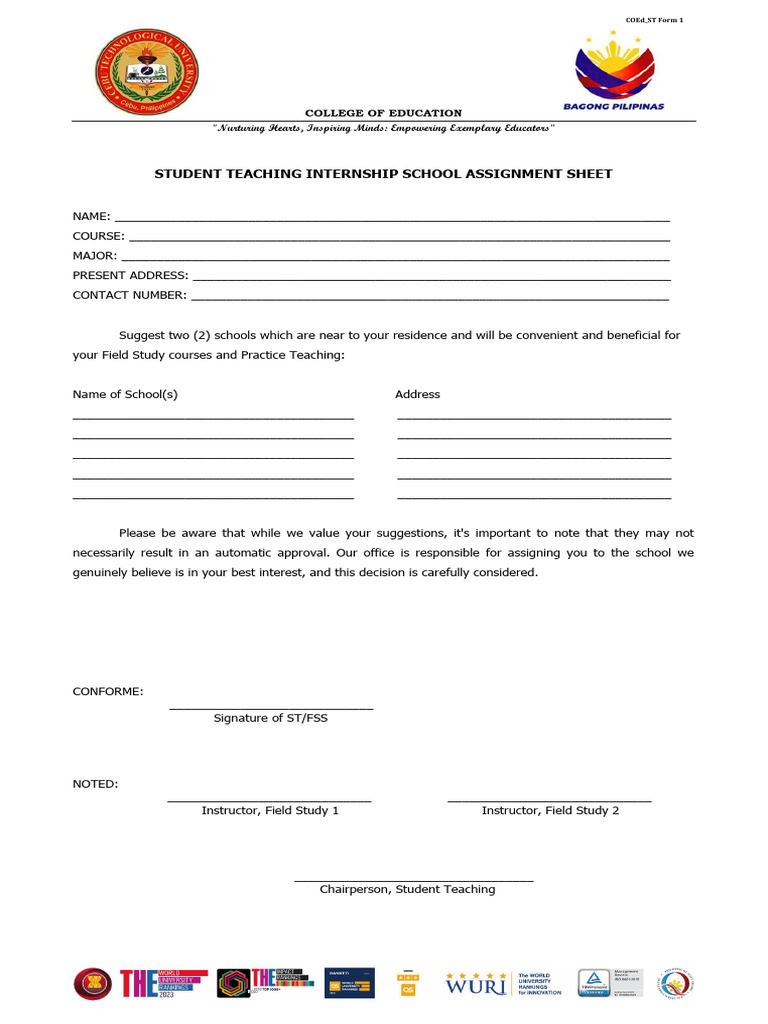 Student Teaching Internship Assignment | PDF