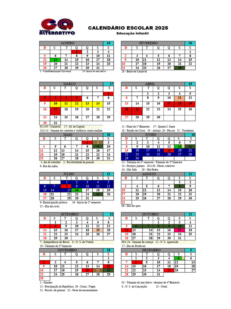 Calendário Escolar 2025 - Educação Infantil | PDF