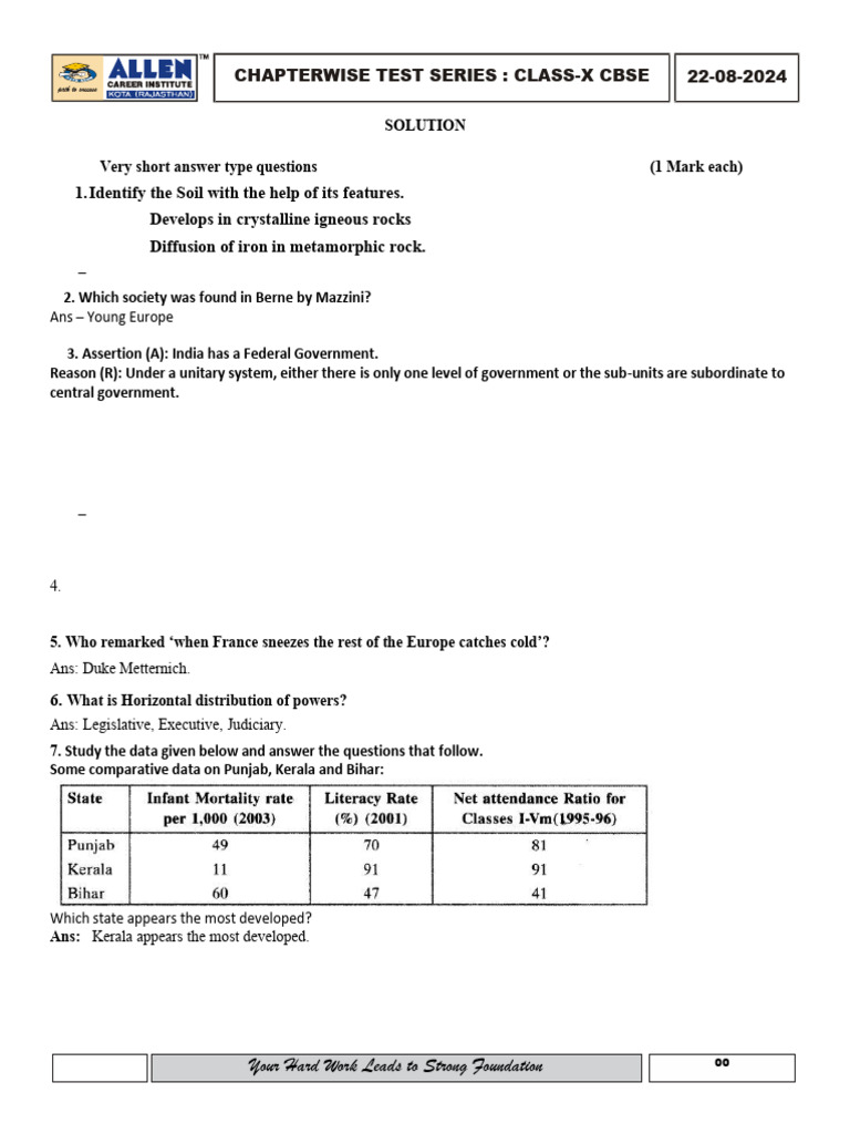 Class X CBSE Chapterwise Test Series | PDF | Italy
