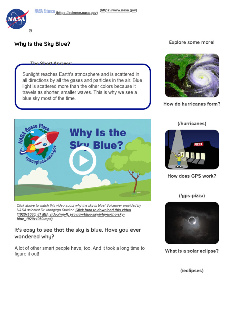 Why Is the Sky Blue? Explained for Kids | PDF | Atmosphere Of Earth | Sky