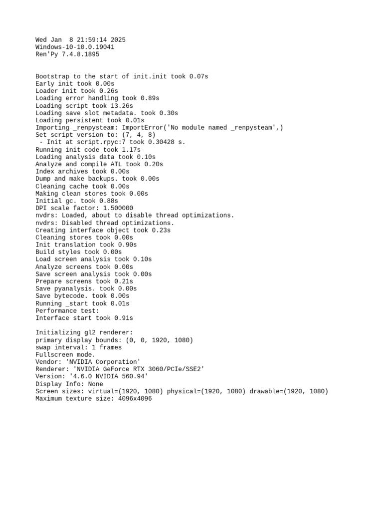 Ren'Py 7.4.8 Initialization Log | PDF