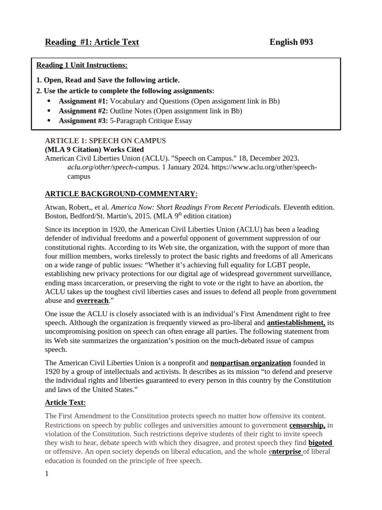 Free Speech on Campus: ACLU Insights | PDF | Freedom Of Speech ...