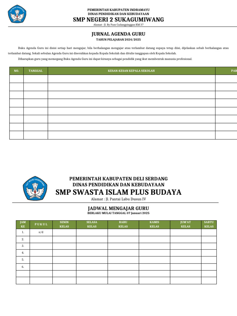 Jurnal Agenda dan Mengajar Guru 2024/2025 | PDF