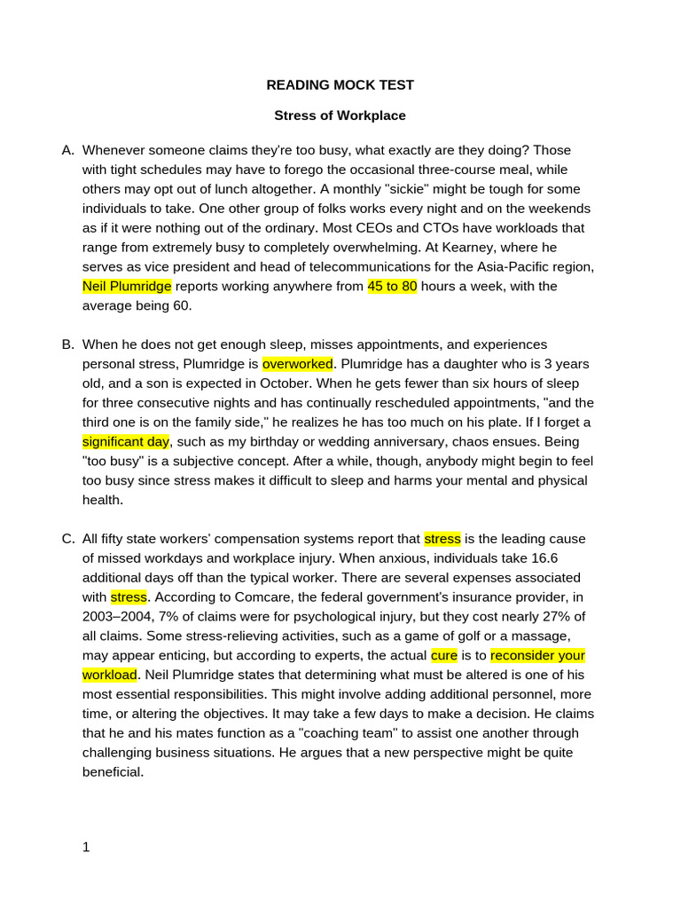 Reading Mock Test 4 | PDF | Stress (Biology) | Procrastination