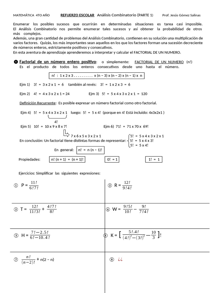 Refuerzo ANALISIS COMBINATORIO 4to | PDF | Combinatoria | Análisis ...