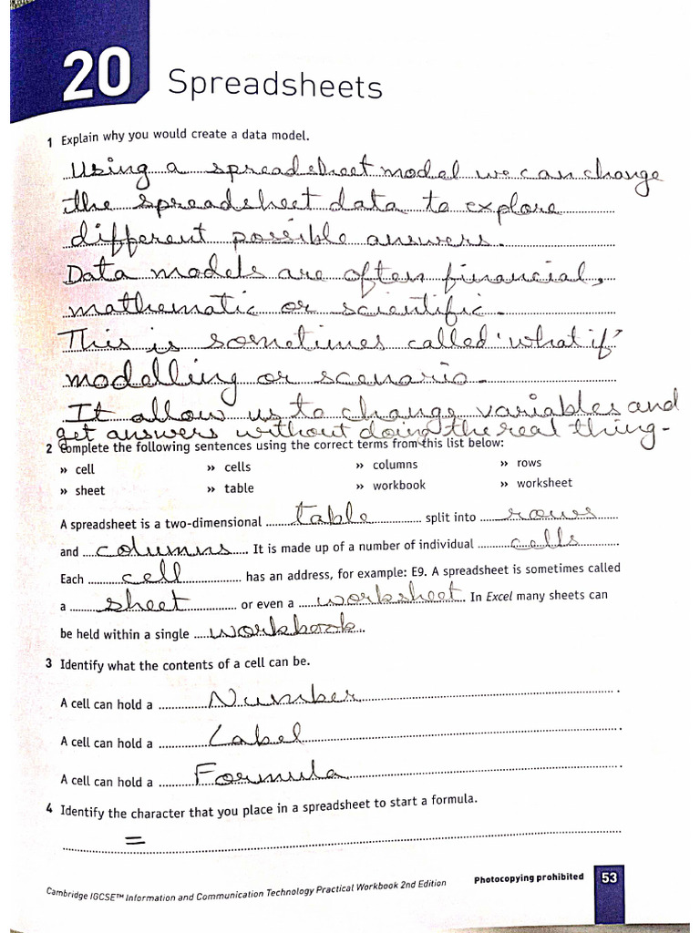 Spreadsheets Work Book Answers | PDF