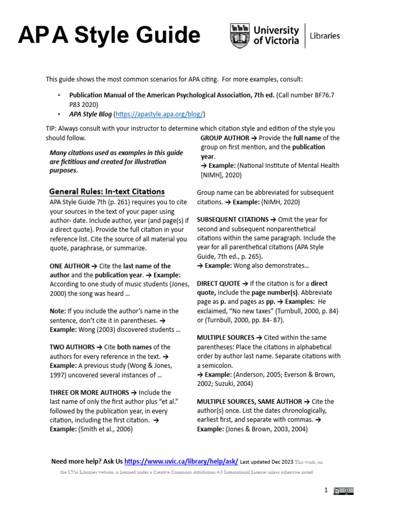 APA Citation Guide 7th Edition | PDF | Apa Style | Citation