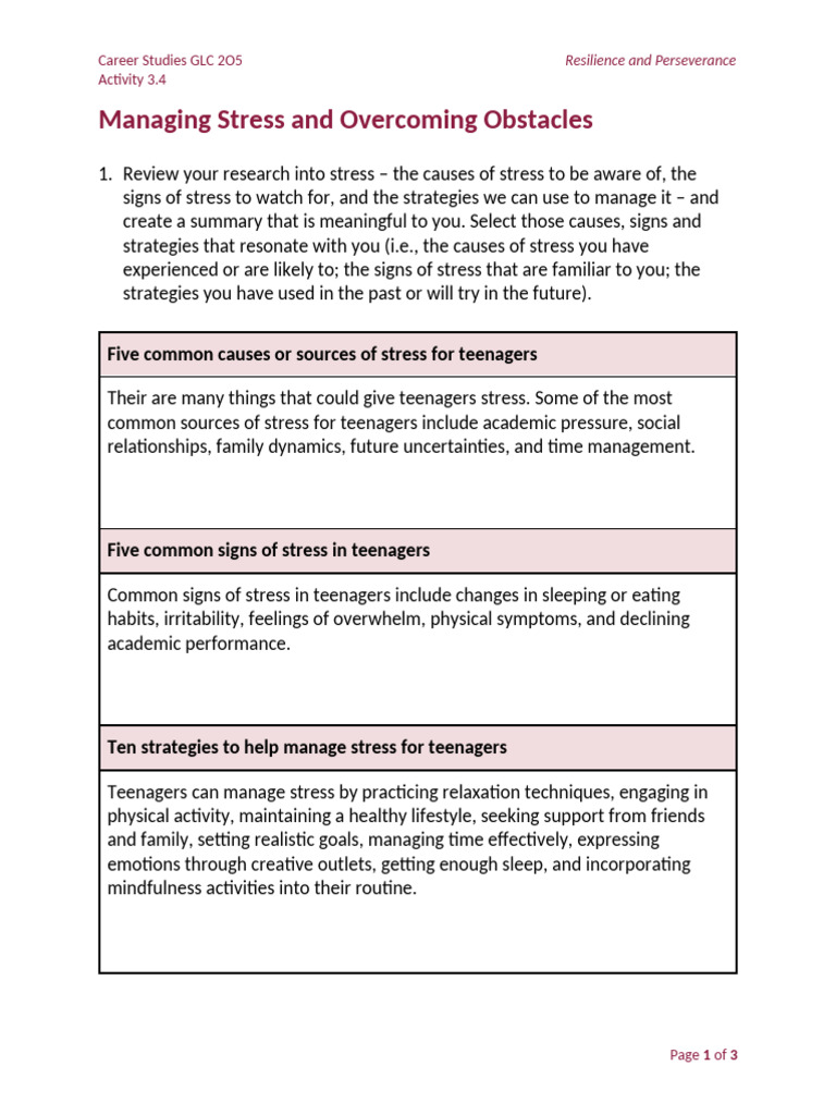 Managing Teen Stress and Resilience | PDF | Psychological Resilience ...