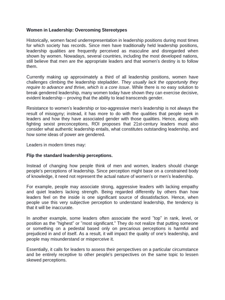 Women in Leadership | PDF | Leadership | Gender Studies