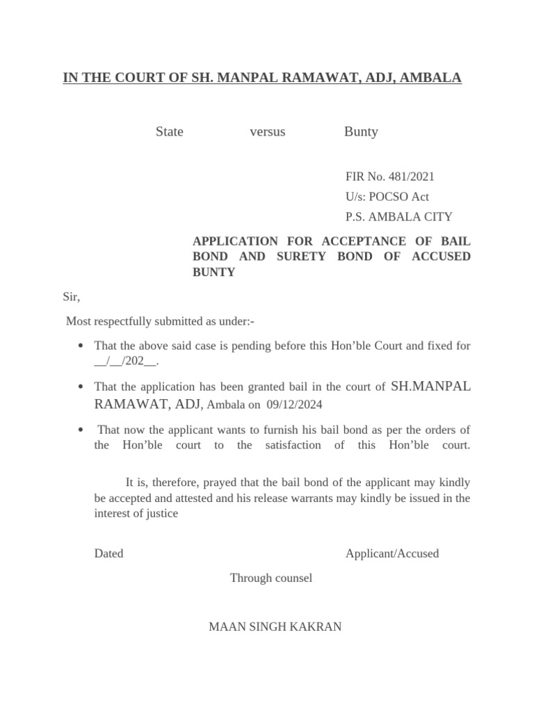 Bail Bond Application for Bunty | PDF