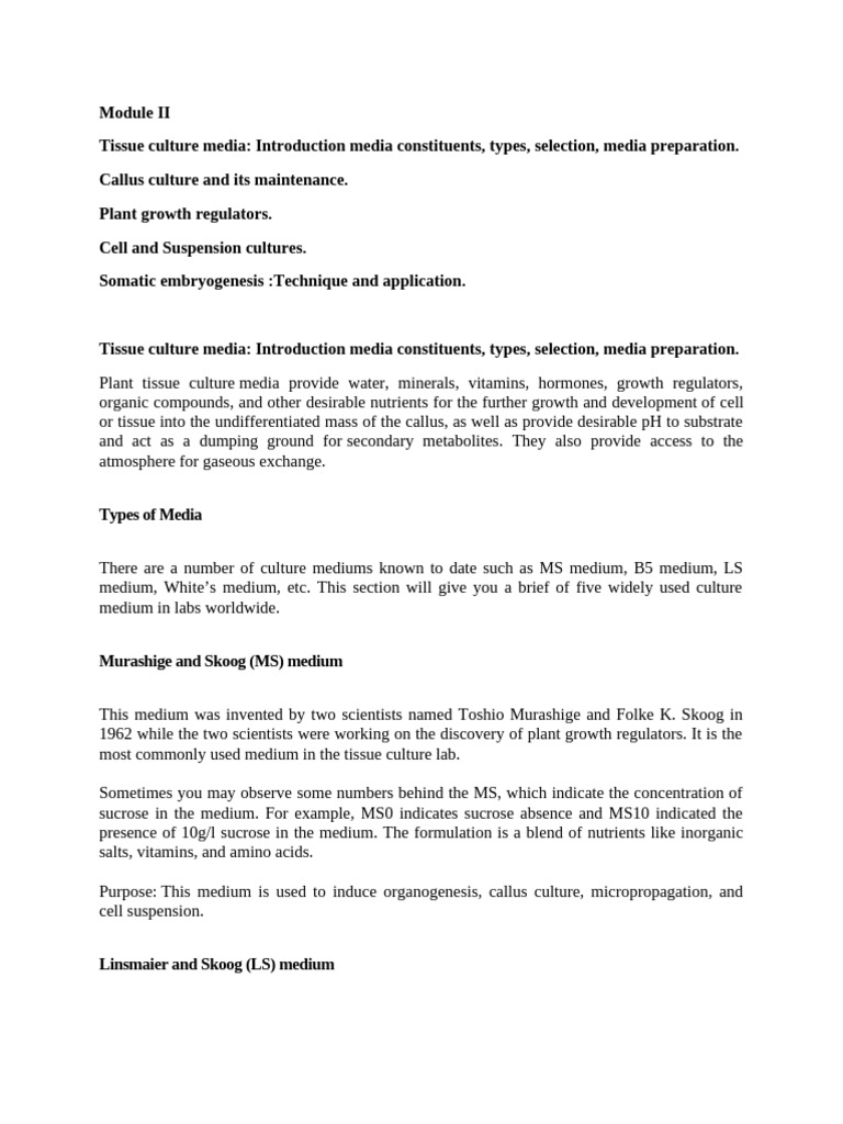 Plant Tissue Culture Media Overview | PDF | Plant Hormone | Auxin