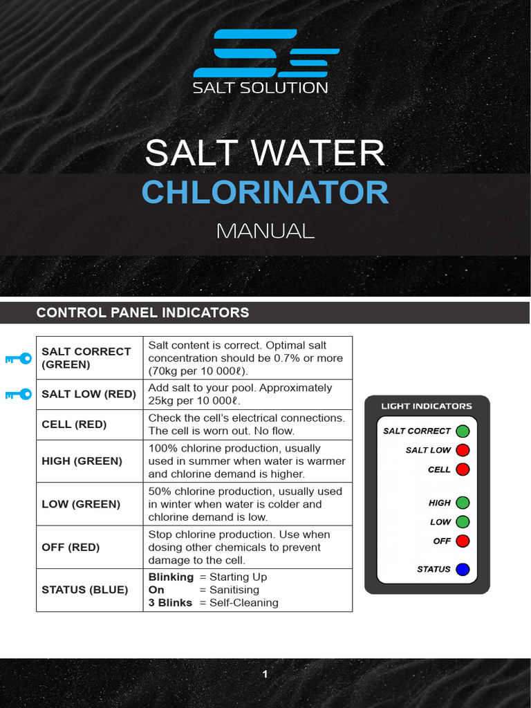 Salt Chlorinator User Manual | PDF | Water | Sodium Chloride