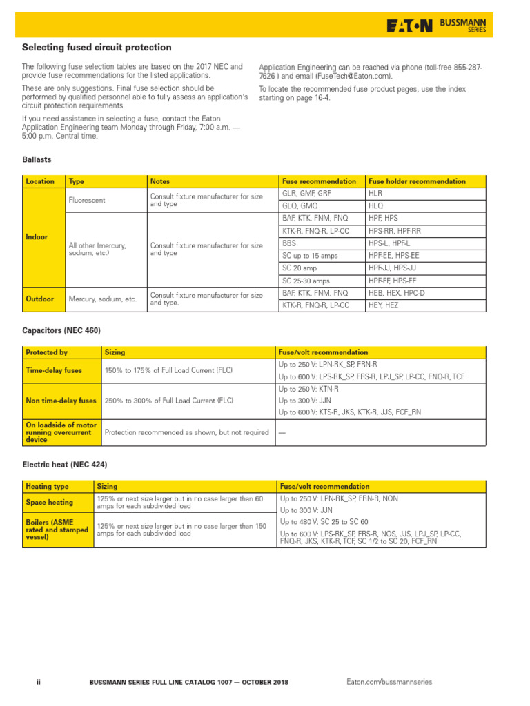 Fuse Selection Guide for Circuit Protection | PDF | Electric Motor ...