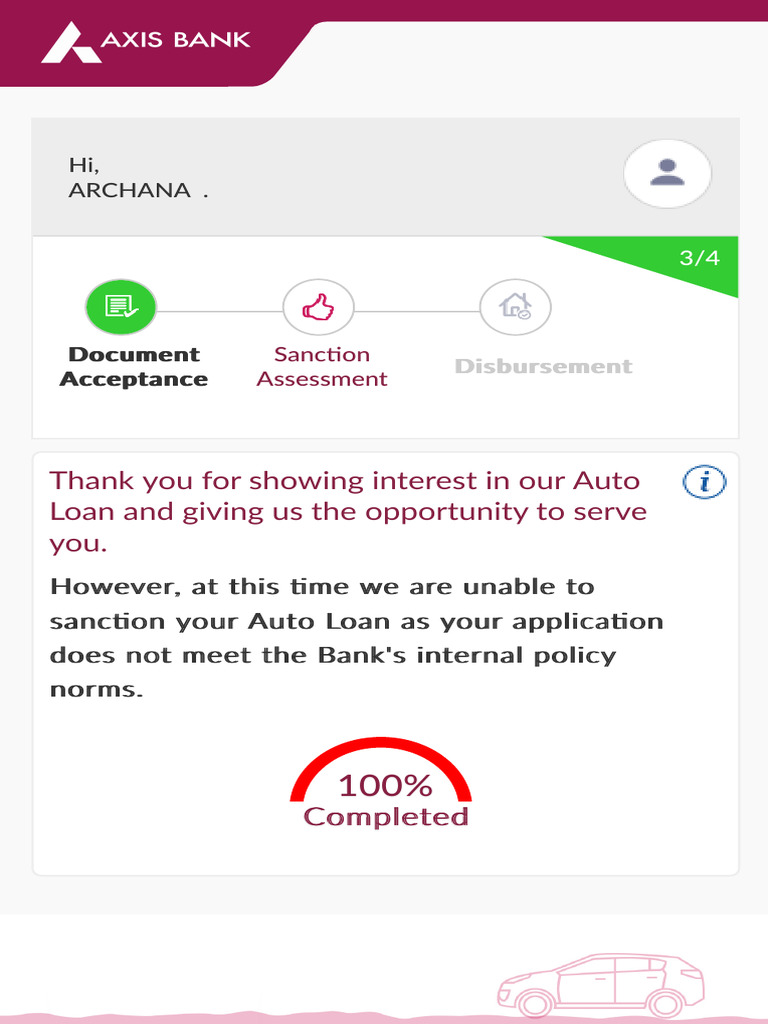 Auto Loan Application Rejection Notice | PDF