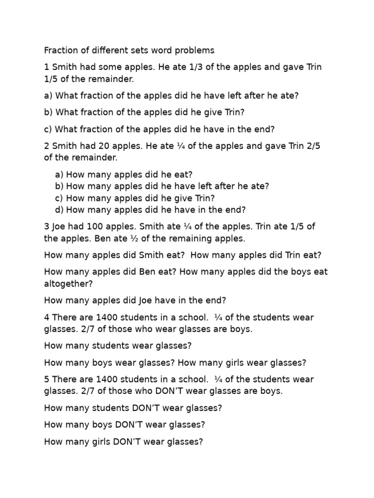 Fraction of Diff Sets Word Problem | PDF