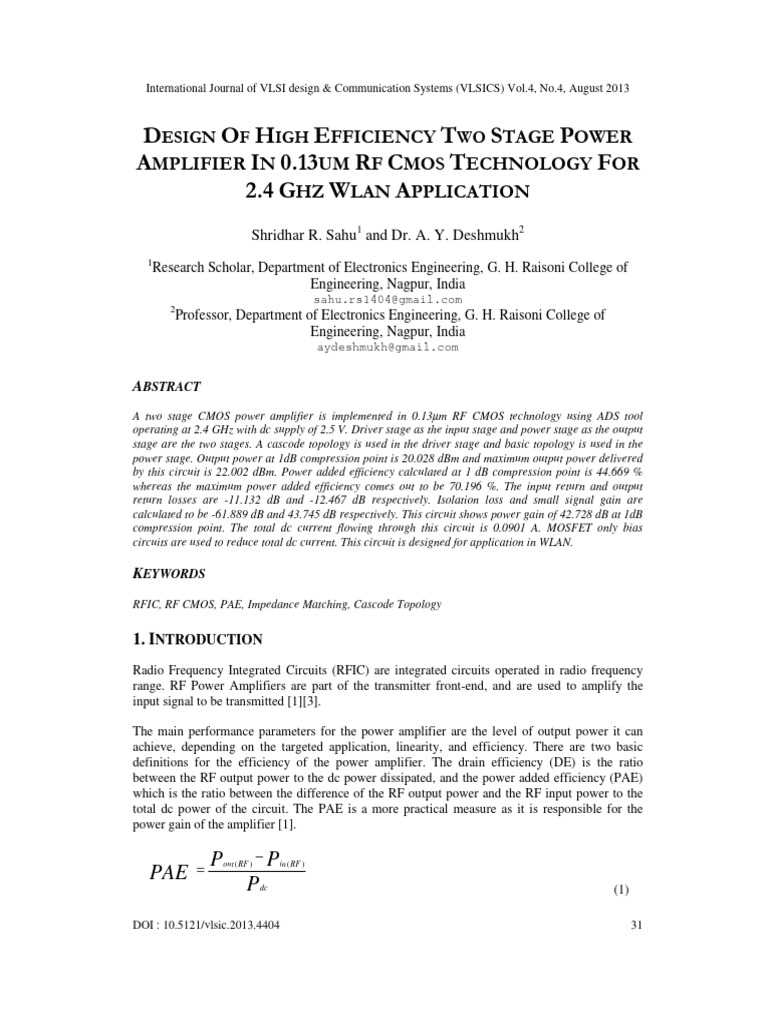 High Efficiency CMOS Power Amplifier Design | PDF | Amplifier | Field ...