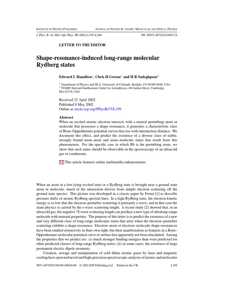 Edward L Hamilton, Chris H Greene and H R Sadeghpour - Shape-Resonance ...