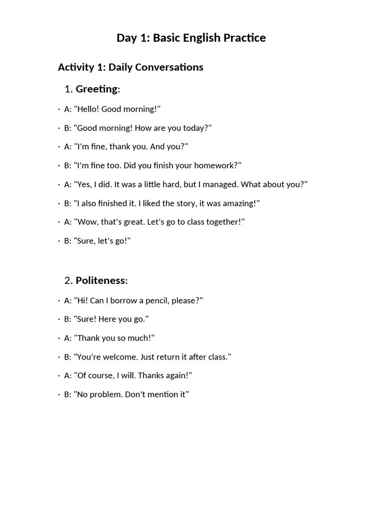 Basic English Activities for Beginners | PDF
