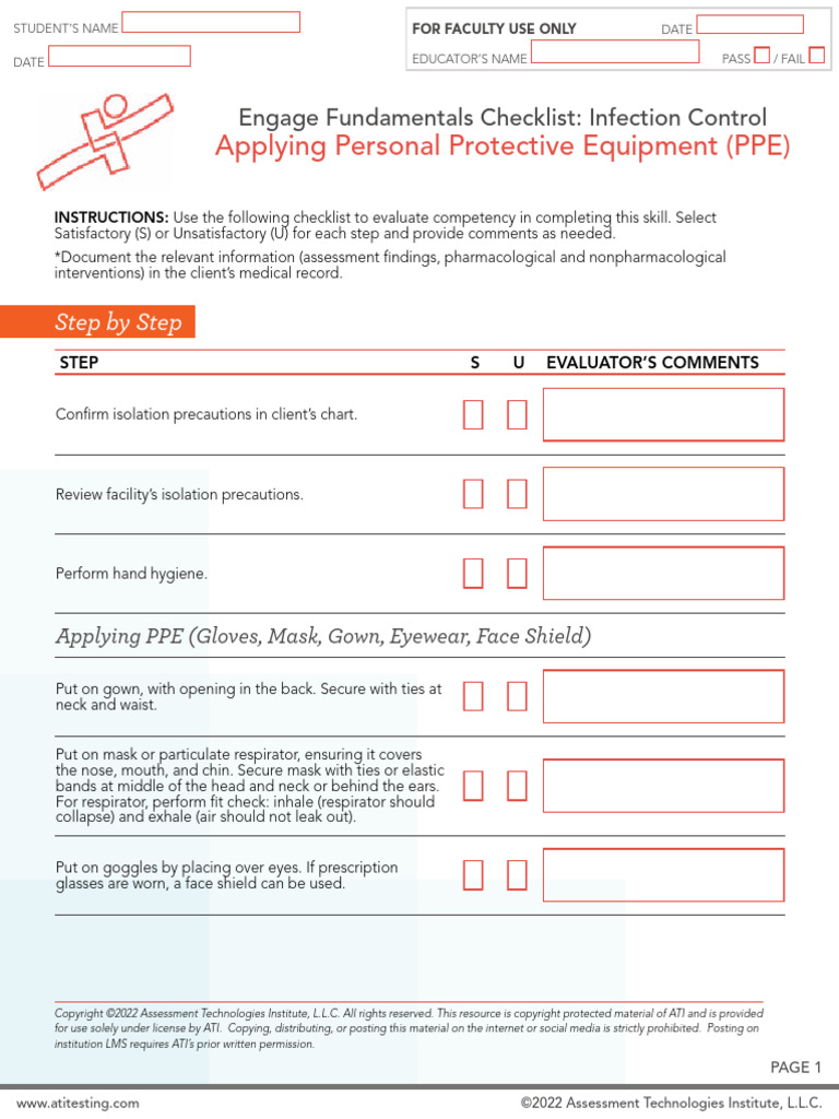 Skills Checklist InfectionControl ApplyingPPE | PDF | Personal ...