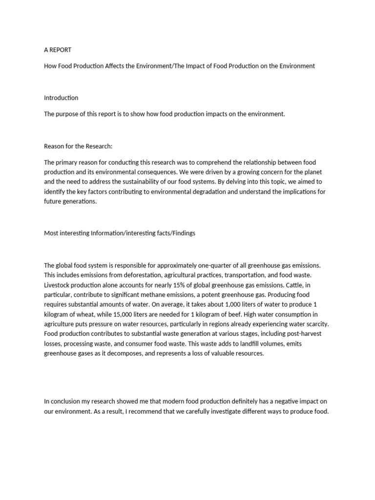 How Food Production Impacts The Environment | PDF