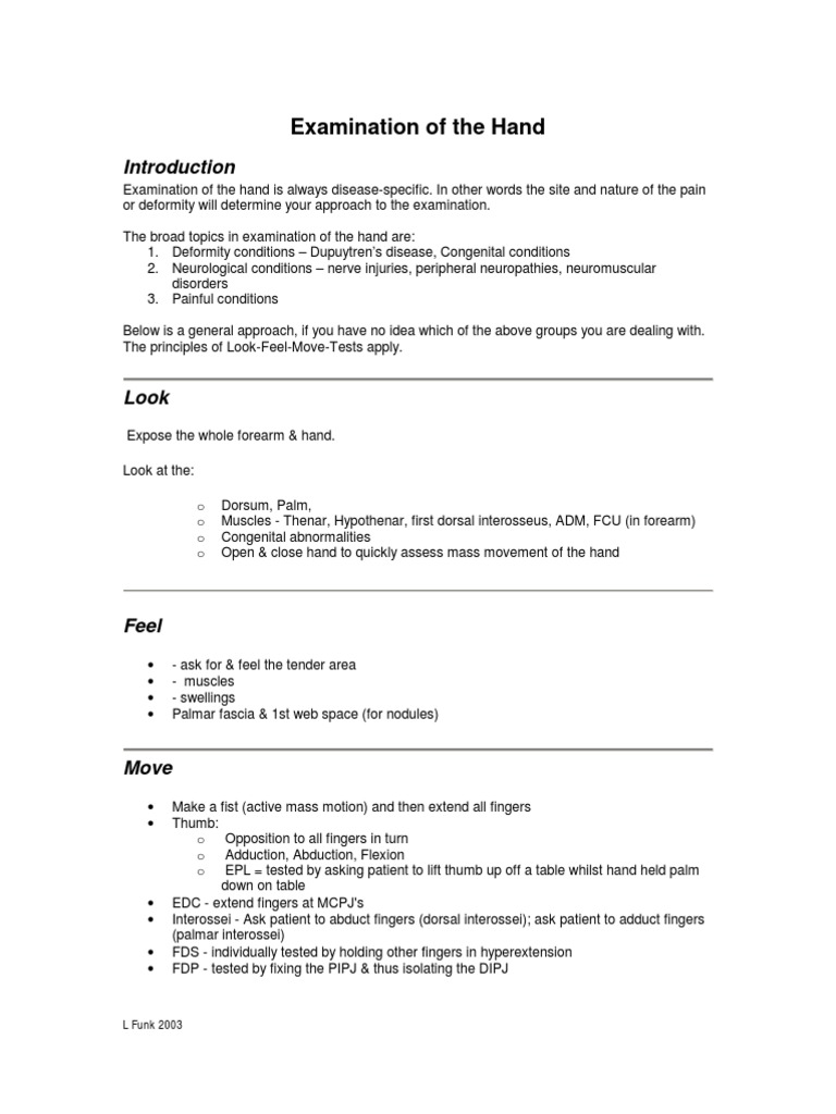 Comprehensive Hand Examination Guide | PDF