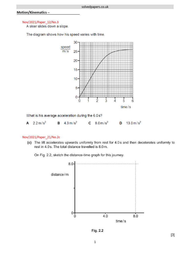 O Level 5054 Motion/Kinematics Papers | PDF