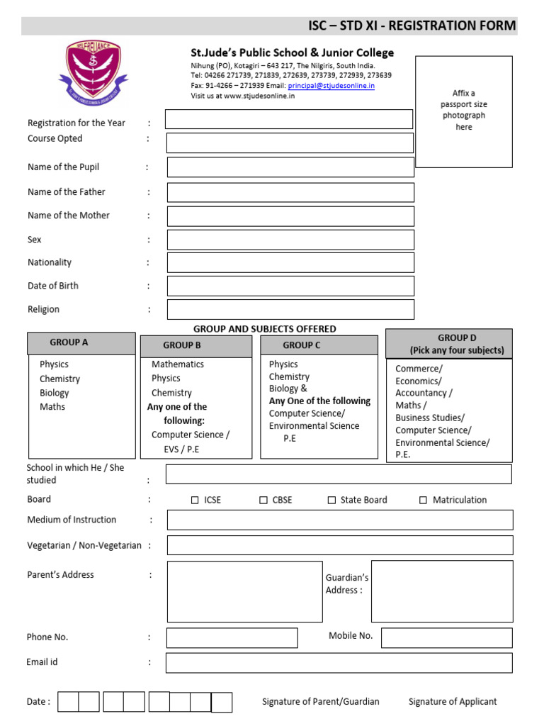 ISC STD XI Registration Form 2023 | PDF