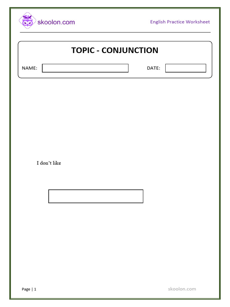 Conjunction Practice Worksheet | PDF