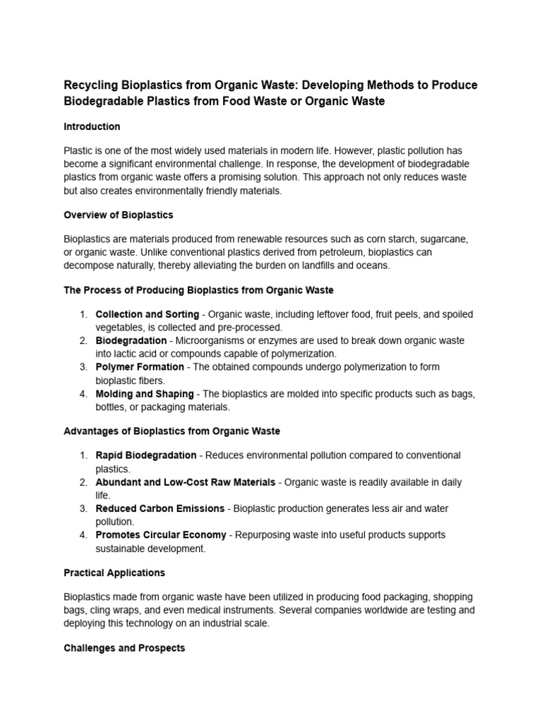 Recycling Bioplastics From Organic Waste | PDF | Plastic | Biodegradation