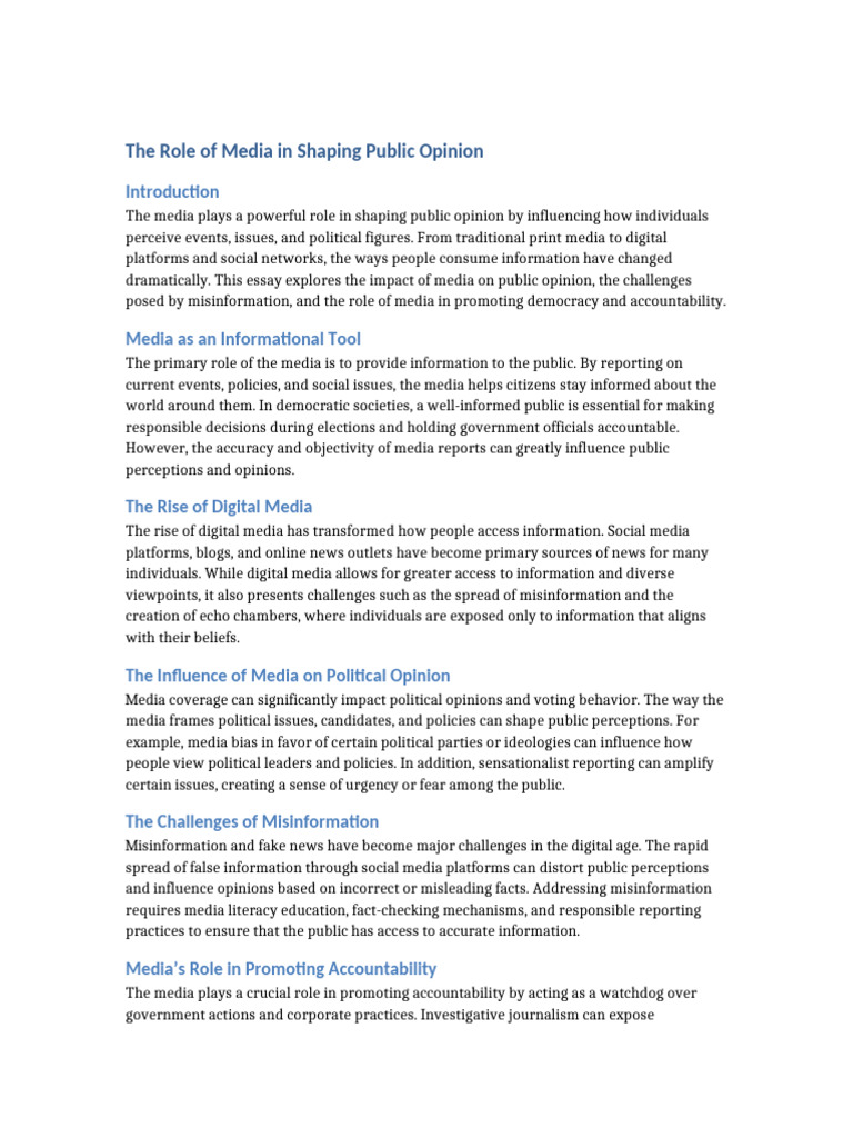 Role of Media in Shaping Public Opinion | PDF | Public Opinion | Media Bias