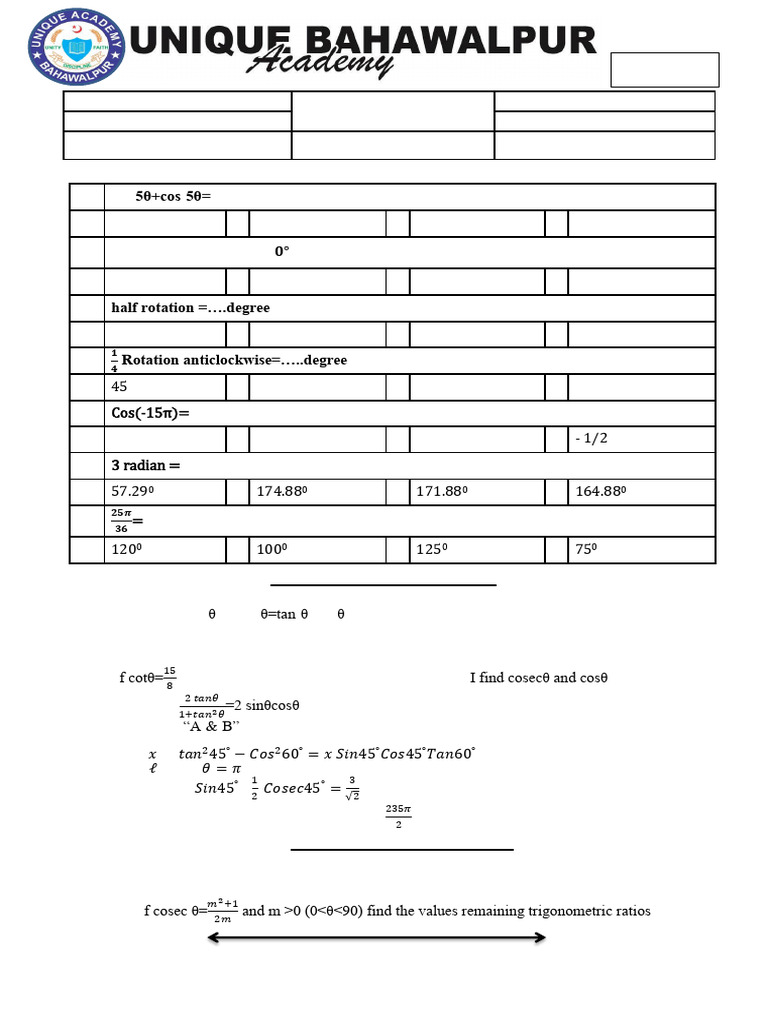 1st year math t 1 paper a and b pdf trigonometric functions angle