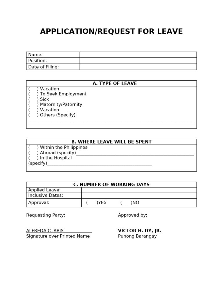 Application for Leave - Secretary | PDF