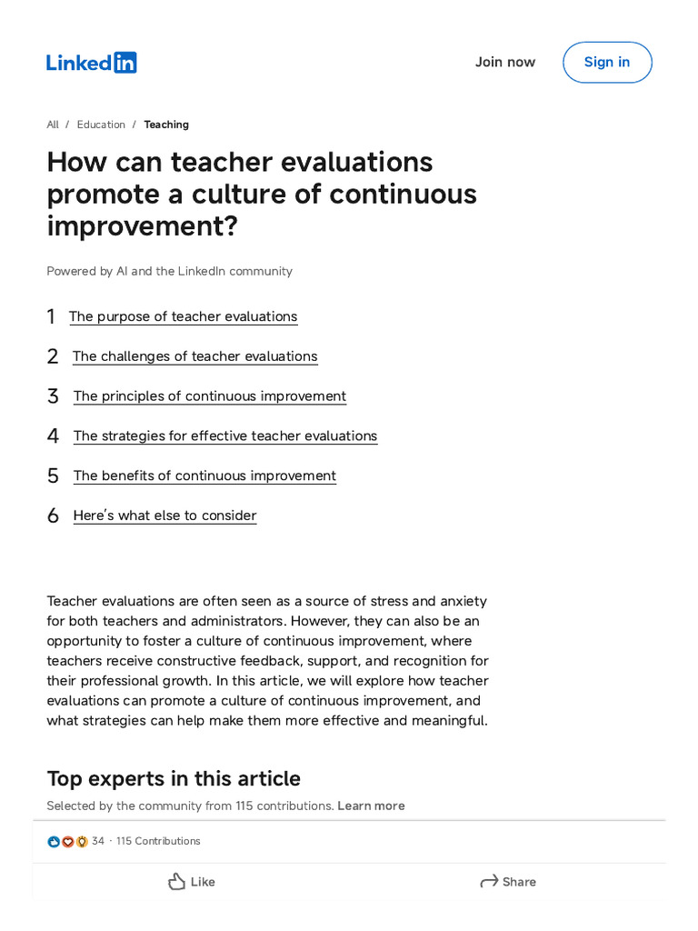 How To Use Teacher Evaluations For Continuous Improvement | PDF ...