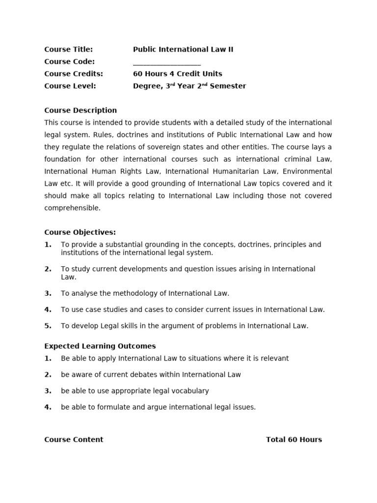 Public International Law II Course Overview | PDF | International Law ...