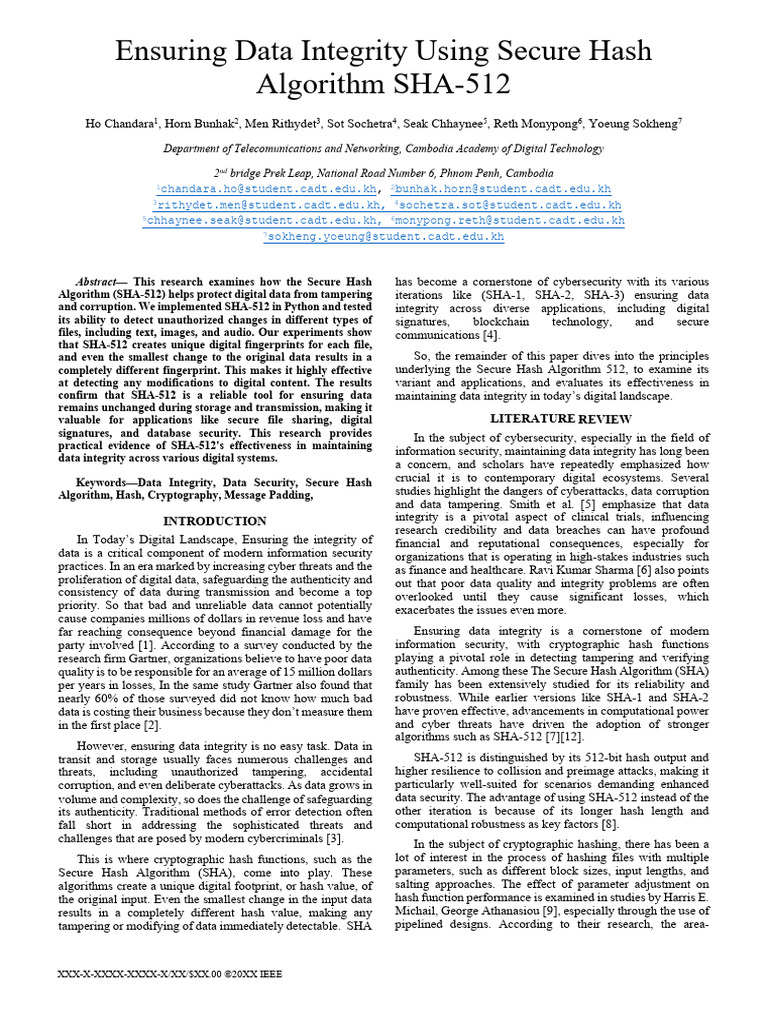 Ensuring Data Integrity Using Secure Hash Algorithm SHA-512 - Group3 ...