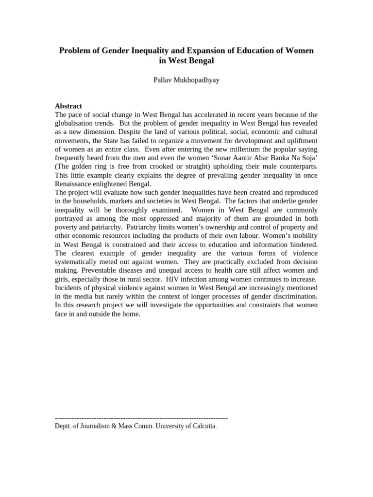 Gender Inequality and Women's Education in West Bengal | PDF | Woman ...