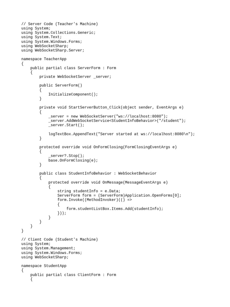 WebSocket Server and Client Code | PDF | Computing | Software Engineering