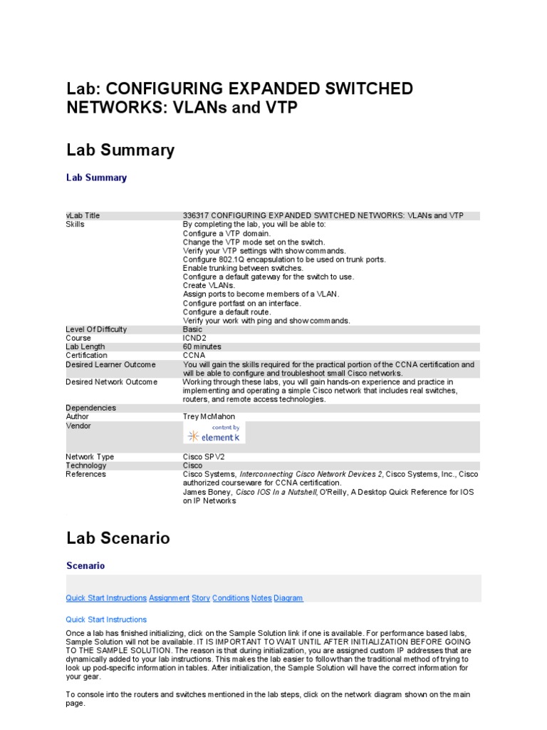Configuring VLANs and VTP Lab Guide | PDF | Cisco Certifications ...