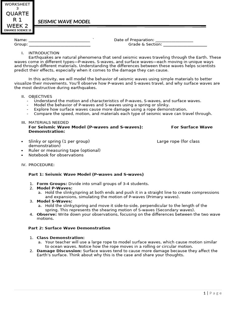 q1w2ws3 Seismic Wave Model | PDF | Seismology | Waves