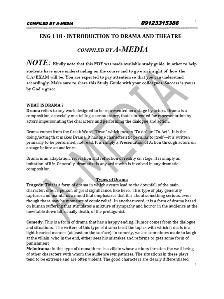 ENG 118 Drama and Theatre Study Guide | PDF | Comedy | Performing Arts