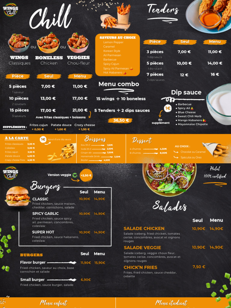 Menu de Wings et Burgers A2 | PDF | Cuisine des Amériques | Nourritures